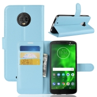 เคส Moto G6 Plus #เคสฝาพับสไตล์กระเป๋าสตางค์หนัง PU ผิวลิ้นจี่สีสันสวยงาม สีฟ้า