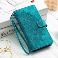 เคส Samsung Galaxy A04s#เคสฝาพับหนัง PU ลายดอกไม้มีช่องซิป Zipper Wallet Luxury Phone Bag Case สีเขียว