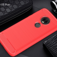 Case Moto E5 Plus #เคสฝาหลัง TPU นิ่มคาร์บอนไฟเบอร์ผิวแบบขัดแปรง สีแดง