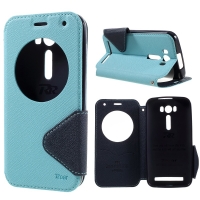 เคส Asus Zenfone 2 Laser ZE500KG ZE500KL 5.0นิ้ว #เคสเกาหลี ฝาพับมีชองวิวสีสันสวยงาม สีฟ้า