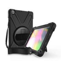 เคส Samsung Galaxy Tab A 8.0 (2019) SM-T290 SM-T295 SM-T297 #เคสฝาหลังกันกระแทก X-Shape 360 Degree Rotary Kickstand PC + Silicone มีสายคล้องมือ มีสายคล้องคอ สีดำ