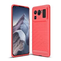 เคส Xiaomi Mi 11 Ultra 5G #เคสฝาหลังตกแต่งคาร์บอนไฟเบอร์ ผิวขัดแปรง Brushered TPU Back Case สีแดง