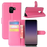 Case Samsung Galaxy A8+ (2018) #เคสฝาพับสไตล์กระเป๋าสตางค์หนัง PU ผิวลิ้นจี่ สีโรส