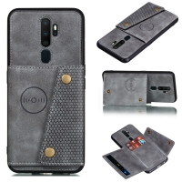Case OPPO A9 (2020) / A5 (2020) #เคสฝาหลัง TPU เคลือบหนัง PU มีที่เก็บบัตร PU Leather Coated TPU Card Holder Magnetic Kickstand สีเทา