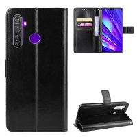 Case Realme 5 Pro #เคสฝาพับหนัง PU ผิวหนังม้า Crazy Horse Texture Leather Wallet สีดำ