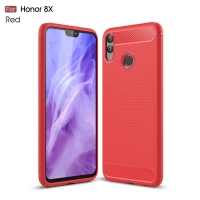 Case Honor 8X #เคสฝาหลัง TPU นิ่มผิวขัดแปรงตกแต่งคาร์บอนไฟเบอร์ Carbon Fibre Brushed สีแดง