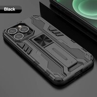 เคส iPhone 13 Pro Max#เคสฝาหลังพลาสติก ไฮบริด TPU + Kickstand สีดำ
