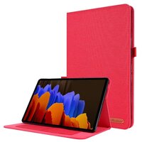 เคส Samsung Galaxy Tab S8 5G 11 นิ้ว SM-X700 SM-X706 #เคสฝาพับหนัง PU ผิวผ้าพับตั้งได้ Cloth Leather Wallet สีแดง