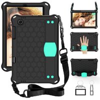 Case Samsung Galaxy Tab S6 Lite 10.4 SM-P610 SM-P615 SM-P617 #เคสกันกระแทกลายรังผึ้งพร้อมสายคล้องไหล่ EVA Tablet Hybrid Shell with Shoulder Strap สี Black/Aqua