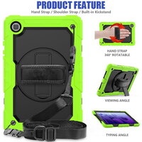 Case Samsung Galaxy Tab A7 10.4" 2020 (T500,T505,T507) #เคสฝาหลังมีสายรัดสวมมือ มีสายคล้องไหล่ 3 Layer Silicon Plastic Stand cover with strap Green/Black