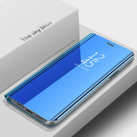 Caserealme 8 (5G)#เคสฝาพับปกโปร่งแสงผิวเงา Electroplating Mirror Surface Window View สีฟ้า