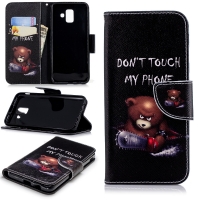 Case Samsung Galaxy J6+ #เคสฝาพับกระเป๋าสตางค์หนัง PU พิมพ์ลายสวยงามน่ารักๆ ลาย Angry Bear and Warning Words