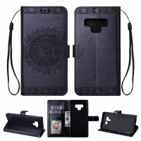 Case Samsung Galaxy Note 9 #เคสฝาพับ Imprint รูปแบบ Totem สไตล์กระเป๋าสตางค์ สีดำ