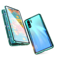 เคส Huawei P30 Pro #เคสกรอบโลหะติดแม่เหล็ก + กระจกนิรภัย Shock-proof Magnetic Installation Metal Frame + Tempered Glass Alll-round Protective สีเขียว