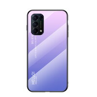 เคส OPPO Reno 5 5G #เคสฝาหลัง Gradient Color Glass + PC + TPU Hybrid Case สีชมพู-ม่วง