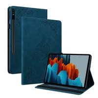 เคส Samsung Galaxy Tab S8 5G 11 นิ้ว SM-X700 SM-X706 #เคสฝาพับหนัง PU ลายผีเสื้อ Flip Cover Butterfly Flower Imprinted Card Leather สีน้ำเงิน
