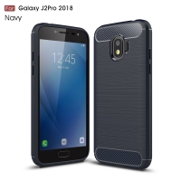 เคส Samsung Galaxy J2 Pro 2018 #เคสฝาหลัง TPU นิ่มคาร์บอนไฟเบอร์แบบผิวขัดแปรง สีน้ำเงิน