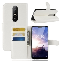 Case Nokia X6 (2018) #เคสฝาพับสไตล์กระเป๋าสตางค์หนัง PU ผิวลิ้นจี่สีสันสวยงามทันสมัย สีขาว