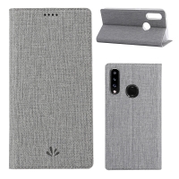 Case Samsung Galaxy A20s #เคสฝาพับหนัง PU VILI DMX Cross Texture Leather คุณภาพดี สีเทา