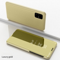 เคส Samsung Galaxy A51 #เคสฝาพับปกโปร่งแสงผิวเงา Electroplating Mirror Surface Window View สีทอง