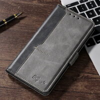 เคส Samsung Galaxy A13 4G #เคสฝาพับปกหนังสไตล์วินเทจแบบกระเป๋าสตางค์ออกแบบสีทูโทน Flip Leather Case สีดำเทา