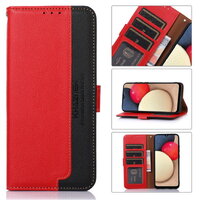 เคส OPPO A15 #เคสฝาพับหนัง PU สไตล์กระเป๋าสตางค์สีทูโทนพร้อมช่องใส่การ์ด Luxury Flip Stand Card Phone Leather Wallet Cover Casing สีแดงดำ