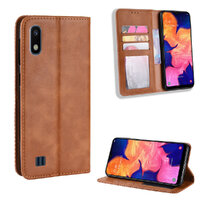 เคส Samsung Galaxy A10 #เคสฝาพับปกหนังสไตล์วินเทจดูดซับอัตโนมัติแบบกระเป๋าสตางค์ สีน้ำตาล