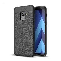 เคส Samsung Galaxy A8 2018 5.6 นิ้ว #เคสฝาหลัง TPU ผิวลิ้นจี่ช่วยป้องกันลายนิ้วมือและกันลื่นได้ดี สีดำ
