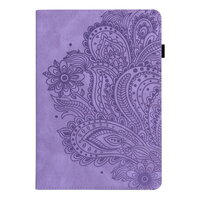 เคส Samsung Galaxy Tab S8, SM-X700, SM-X706, 11 นิ้ว #เคสแบบฝาพับหนัง PU พิมพ์ลาย 3D Flower Embossed Tablet Flip Stand Soft TPU Back สีม่วง