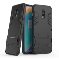 เคส OnePlus 6T #เคสฝาหลังพลาสติก ไฮบริด TPU + Kickstand สีดำ