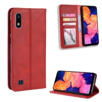 เคส Samsung Galaxy A10 #เคสฝาพับปกหนังสไตล์วินเทจดูดซับอัตโนมัติแบบกระเป๋าสตางค์ สีแดง