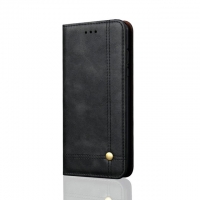 Case OPPO A12 #เคสฝาพับหนัง PU Crazy Horse Texture Retro Leather Auto-absorbed Wallet คุณภาพดี สีดำ