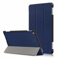 Case Huawei MediaPad M5 Lite 10.1 #เคสฝาพับสามพับหนัง PU ผิวลิ้นจี่ Litchi Skin PU Leather Tri-fold Stand Tablet Cover สีน้ำเงิน