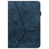 เคส Samsung Galaxy Tab S8 5G 11 นิ้ว SM-X700 SM-X706 #เคสฝาพับหนัง PU มีช่องใส่บัตรปกเย็บลายเส้น Stitching Line Design Solid Color Leather Tablet Stand Cover with Card Holder สีน้ำเงิน