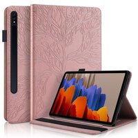 เคส Samsung Galaxy Tab S8 5G 11 นิ้ว SM-X700 SM-X706 #เคสฝาพับหนัง PU ลายต้นไม้ Life Tree Print Leather Stand Smart Case Cover สีโรสโกลด์