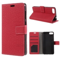 Case Zenfone 4 Max ZC520KL #เคสฝาพับแบบกระเป๋าสตางค์หนัง PU ลายถักทอสวยงามทันสมัย สีแดง