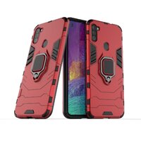 Case Samsung Galaxy A11 #เคสฝาหลังพลาสติกแข็ง +TPU Hybrid Case มีแหวนสวมนิ้วโลหะ สีแดง