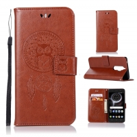 เคสLenovo K8 Note #เคสฝาพับแบบกระเป๋าสตางค์ฝาพับหนัง PU ลายนกฮูก Imprint Owl Dream Catcher PU Leather สีน้ำตาล