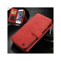 CASEME 14 Slots Wallet Detachable 2-in-1 Genuine Split Leather Case for iPhone 6s 6 - Red สีแดง