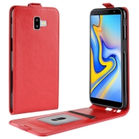 Case Samsung Galaxy J6+ #เคสฝาพับหนัง PU ผิวหนังม้าแนวตั้ง Crazy Horse Vertical Leather สีแดง