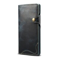 เคส iphone 11 6.1 นิ้ว #เคสฝาพับหนังแท้พร้อมสายคล้อง Genuine Wallet Leather Phone Cover with Lanyard น้ำเงินอมดำ