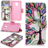 Case Samsung Galaxy J6+ #เคสฝาพับกระเป๋าสตางค์หนัง PU พิมพ์ลายสวยงามน่ารักๆ ลาย Colorized Tree