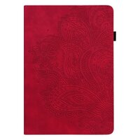 เคส Samsung Galaxy Tab S8, SM-X700, SM-X706, 11 นิ้ว #เคสแบบฝาพับหนัง PU พิมพ์ลาย 3D Flower Embossed Tablet Flip Stand Soft TPU Back สีแดง