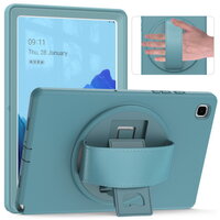 เคส Samsung Galaxy Tab A7 10.4" 2020 (T500,T505,T507) #เคสฝาหลังพลาสติกมีขาตั้งหมุนได้ 360° Swivel Kickstand PC + TPU Tablet Combo Shell with Hand Strap มีสายรัดสวมมือ Blue Green