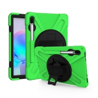 เคส Samsung Galaxy Tab S6 SM-T860 SM-T865 #เคสฝาหลังกันกระแทก X-Shape 360 Degree Rotary Kickstand PC + Silicone มีสายรัดมือ สีเขียว