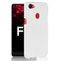 Case OPPO F7 #เคสฝาหลังพลาสติกแข็งเคลือบหนัง PU ลายผิวหนังจระเข้ สีขาว