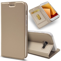 Case Samsung Galaxy A7 2017#เคสฝาพับหนัง PU Magnetic Adsorption Stand Leather Card Holder สีทอง