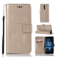 Case Nokia 8 #เคสฝาพับแบบกระเป๋าสตางค์ฝาพับหนัง PU ลายนกฮูก Dream Catcher Owl สีทอง