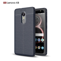 เคส Lenovo K8 ขนาด 5.2 นิ้ว #เคสฝาหลัง TPU ลายหนังผิวลิ้นจี่ สีน้ำเงิน