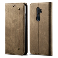 Case OPPO A9 (2020) / OPPO A5 (2020) #เคสฝาพับสไตล์ย้อนยุคผิวผ้ายีนส์แบบกระเป๋าสตางค์ สีกากี